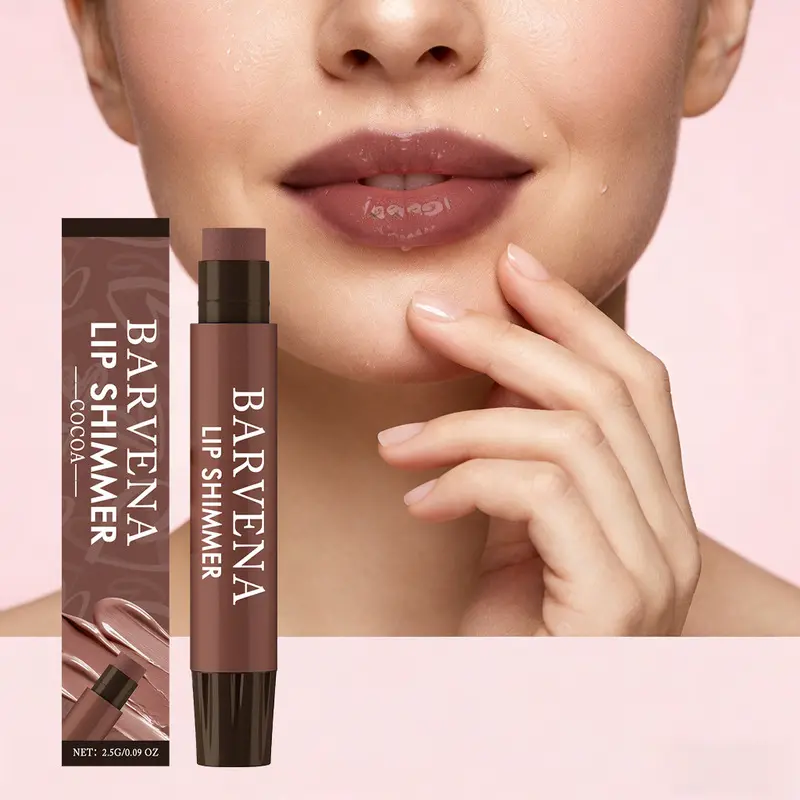 BARVENA Cocoa Shimmer Tinted Lip Stick, Shea & Cocoa Butter Hydrate & Smooth Lip Lines, Mint Cooling Glossy Glass Lips, Buildable Pigment Portable Twist Lip Balm, Lip Care
