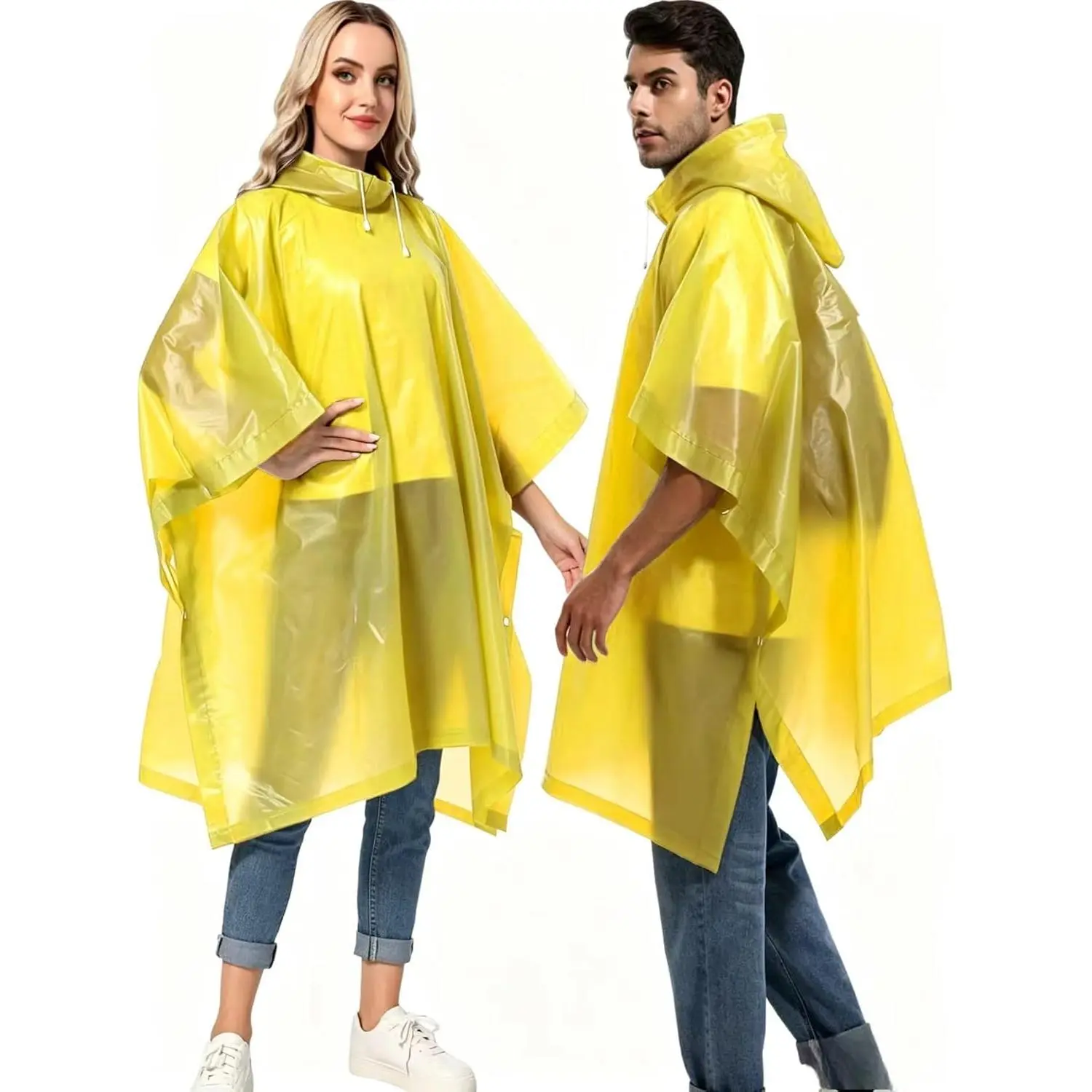 HOOMBOOM 2-Pack Unisex Adult-Fit Eco-Friendly Reusable Rain Ponchos, Foldable Breathable All-Season Raincoats with Hood & Drawstring for Emergency Survival, Concert Use