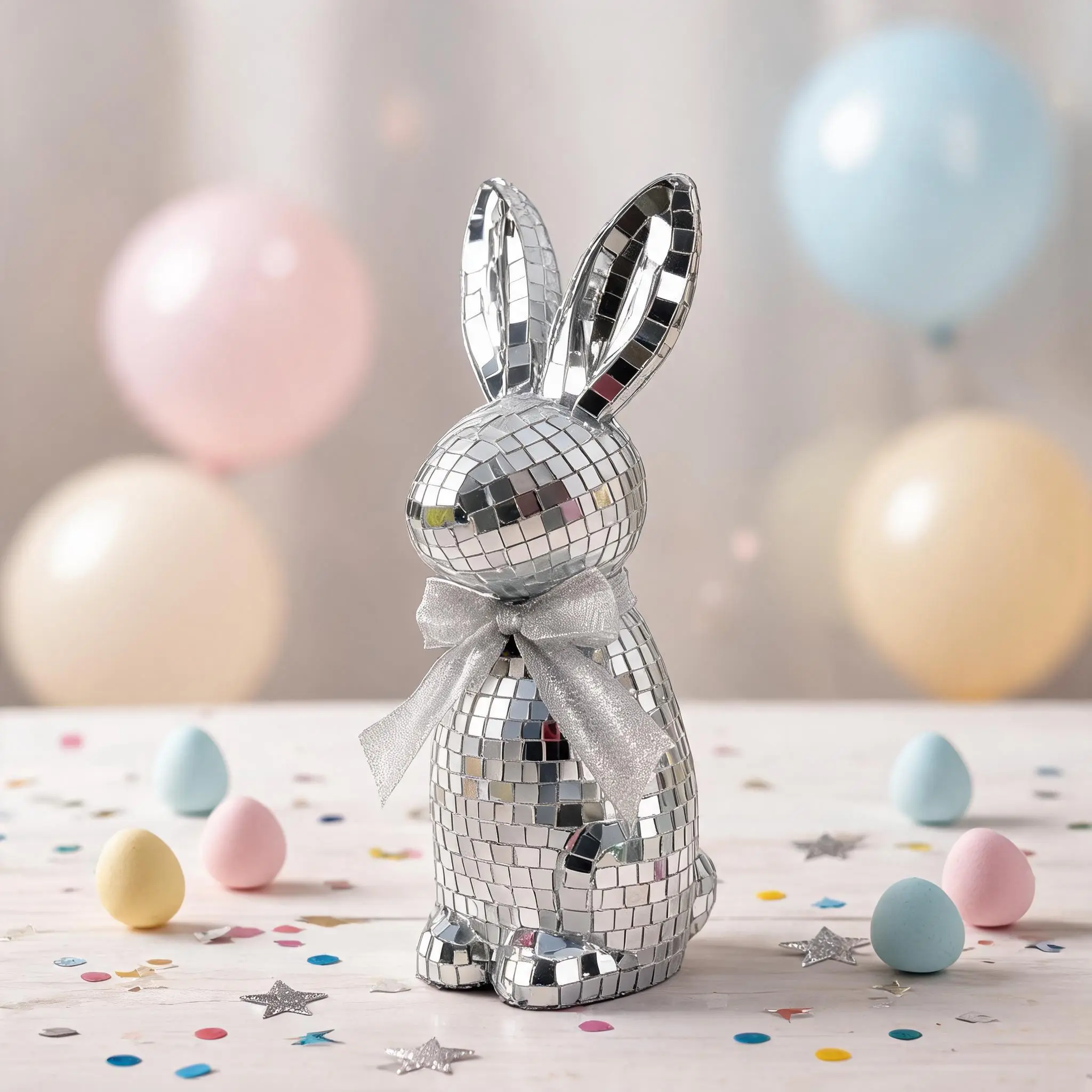 Easter Mosaic Glass Rabbit Ornament, Reflective Bunny Decor for Home Garden, Painted Glass Effect Decoration, Spring Window Display