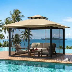 11x11FT All-Weather Patio Gazebo, Double Ventilated Roof Canopy with Full Mosquito Netting, Outdoor Shade Shelter for Garden, Backyard, Deck & Lawn, Black/Navy Blue/Khaki/Gray