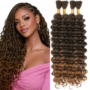 Human Braiding Hair Mix Synthetic Boho Hair for Braiding, 18 Inch 220g Boho Braids 4  Wet and Wavy Curly Deep Wave Bulk Bohemian Extensions for Black Women (T-27, 18 Inch)