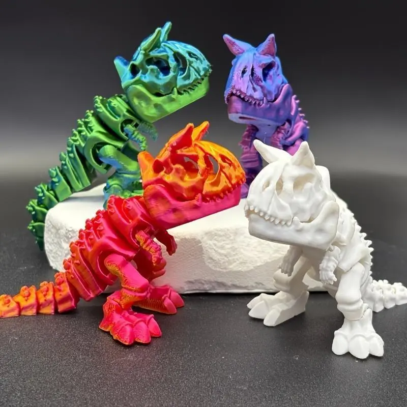 3D-Printed Articulated T-Rex Skeleton Figurine - Smooth Flexible Joints, Hollow Dinosaur Skull, Minimalist Artistic Table/Room Decor, Stress-Relieving Toy, Gift for Dinosaur Enthusiasts