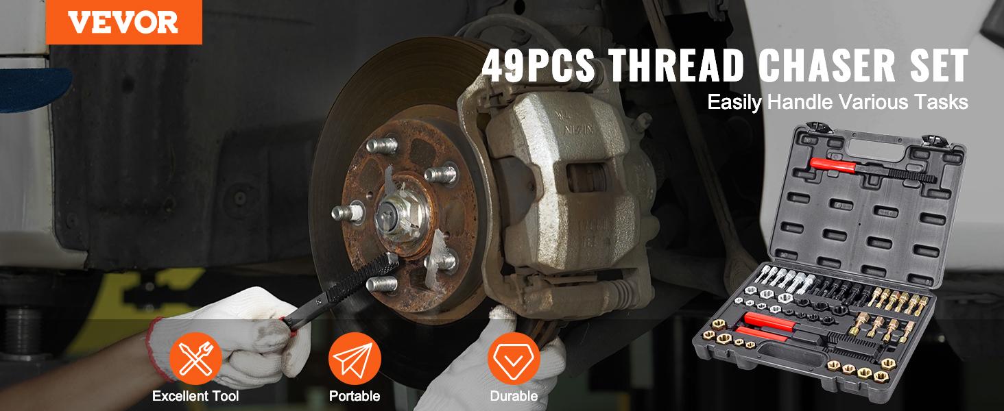 VEVOR Thread Chaser Set - 49-Piece UNC UNF and Metric Thread Restorer Tool Rethreading Tool Kit with 22 Taps 24 Dies 3 Thread Files Storage Case Heat Treated Steel for Mechanics DIY Enthusiasts