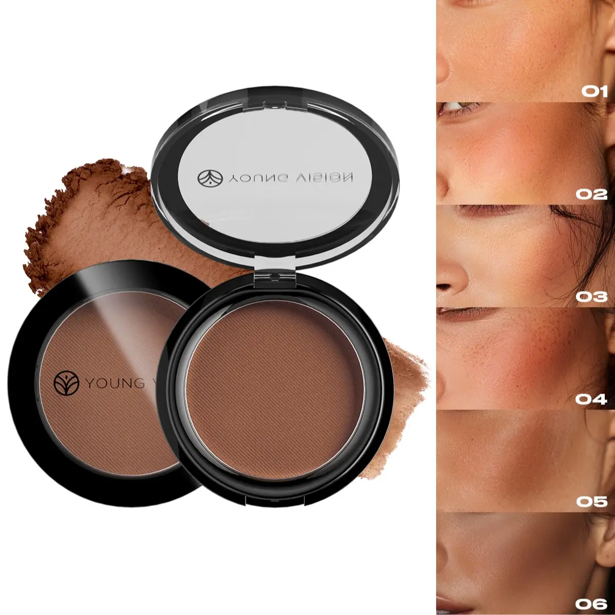 YOUNG VISION Six-Color Bronze Matte Contour Palette, Facial Contouring Makeup, Bronzer Makeup, Fine Powder, Easy Application, Versatile Use for Shadows, Highlighting, Nose, Hairline