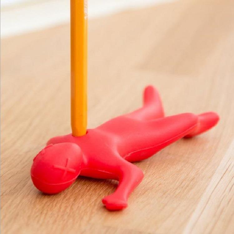 Creative Stress Relief Pen Holder, Red Figurine Desk Organizer for Home & Office