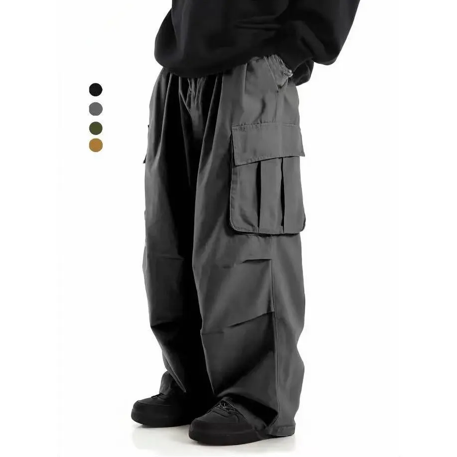 Men's Wide Leg Baggy Cargo Pants Loose Fit Parachute Trousers Big Pocket Cloth Fabric Oversized Y2K Streetwear Casual Male Clothing Apparel cozy soft cool clean chic active sporty casual premium classic stylish durable trendy relaxed comfy modern 5-Colors