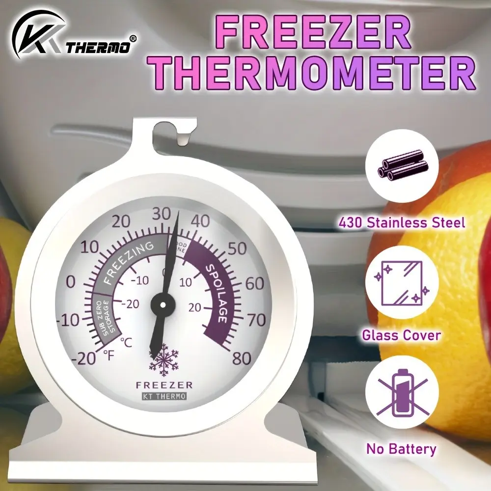 Refrigerator Thermometer, Temperature Range -20~20°C/-20~80°F, Large Dial Color-Coded Display, Ideal for Freezer, Home Refrigerator, Fridge