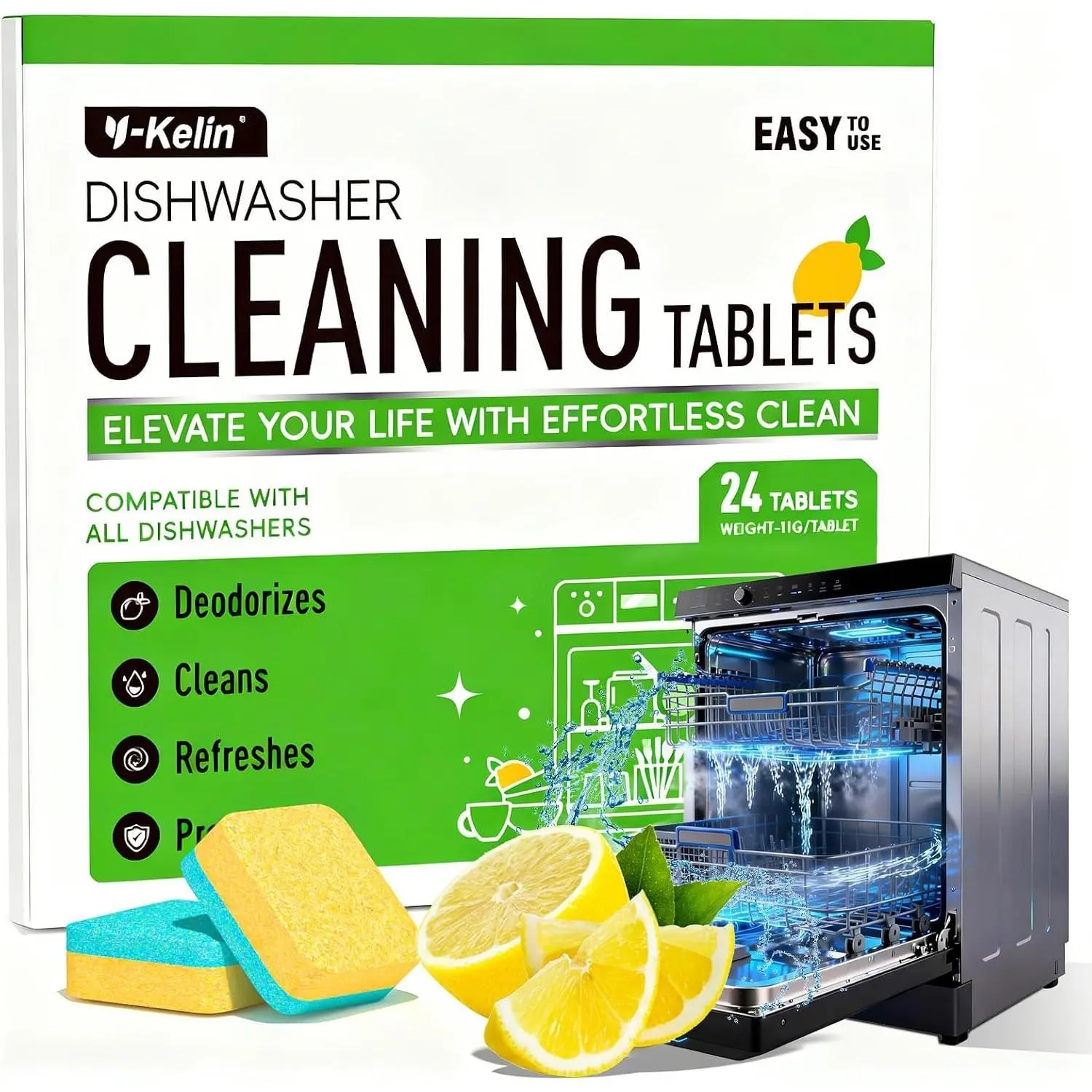 Dishwasher Cleaner and Deodorizer Tablets, Dishwasher Cleaning Tablets 24 Pack - Helps Remove Limescale & Odor, Prevents Buildup in Pipes, Safe for All Dishwashers, Lemon Scent - 12 Month Supply cozy home utility room