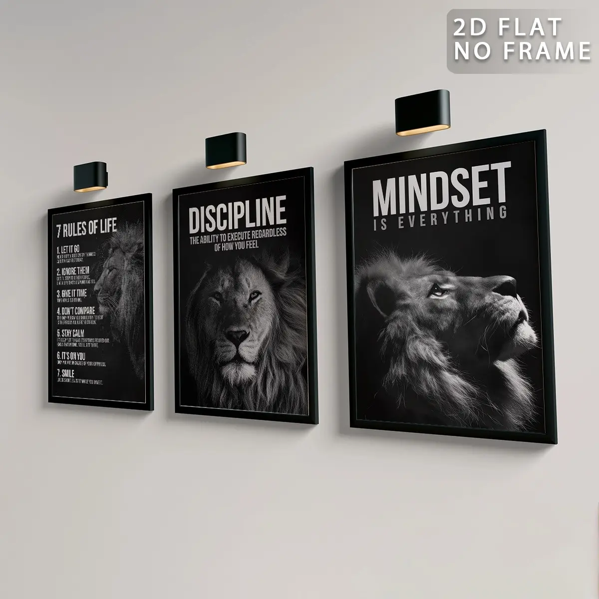3Pcs/Set Unframed Modern Lion Canvas Poster, Art Print, Abstract Art Prints, Modern Abstract Design, 7 Rules of Life and Mindset Quotes Wall Art, Motivational Wall Art For Home Office, Waterproof Artwork For Gift, Art Wall Decoration, Decoration Items