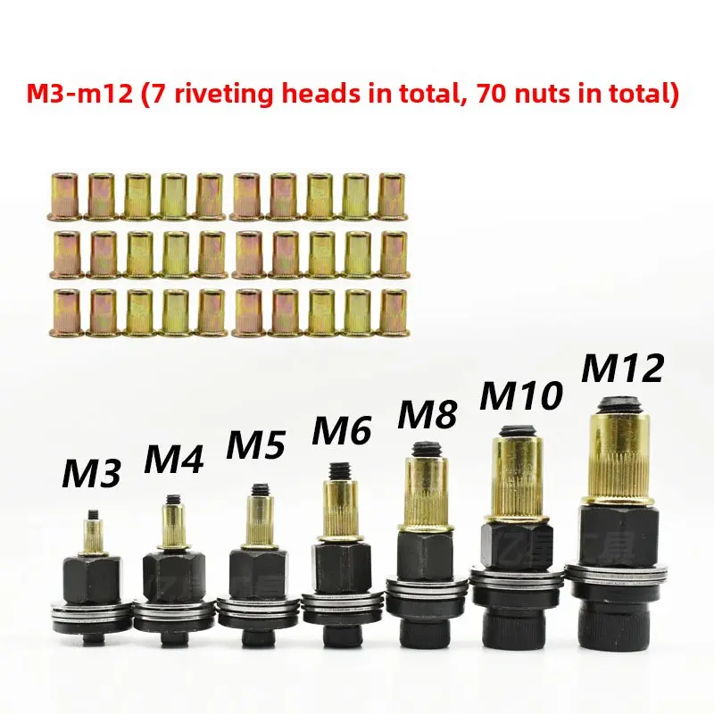 Manual Rivet Nut Tool M3-M12  Hand Riveter with Mandrels for Easy Nutsert Installation