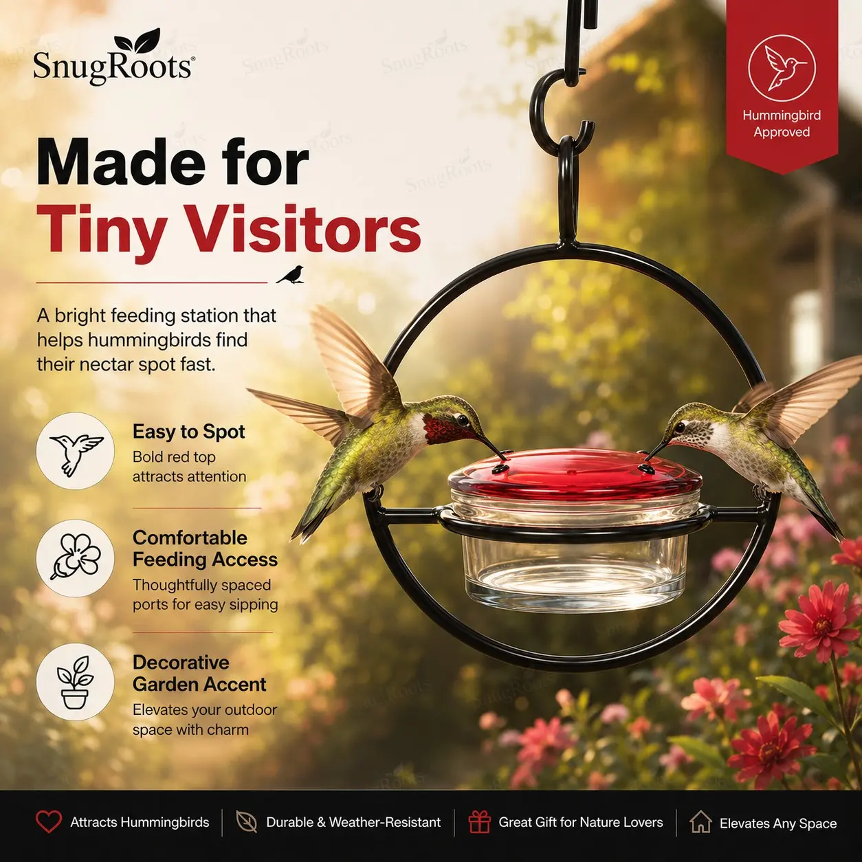 1 Pc Hanging Hummingbird Feeder – Outdoor Bird Nectar Feeder, Wild Bird Feeding Station and Decorative Metal Ring Bird Feeder for Garden, Yard, Patio, Balcony, Porch, Trees and Backyard Bird Watching, Bird Feeders For Outdoors Hanging