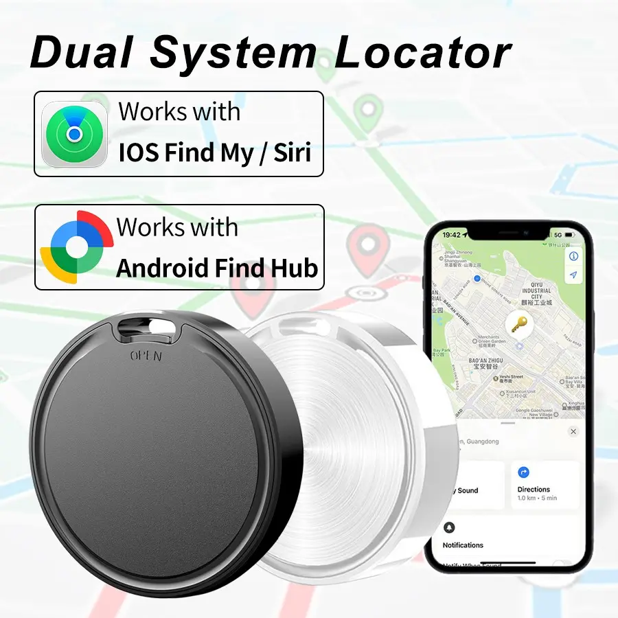 Dual System GPS Tracker for Android and iOS, Smart Global Item Locator, Wireless Positioning Tracker, Compatible with Apple Find My and Google Find, Precision Tracking for Seniors, Kids, Pets, Keys, Wallets, Anti Lost Wireless, Wireless Key Finder