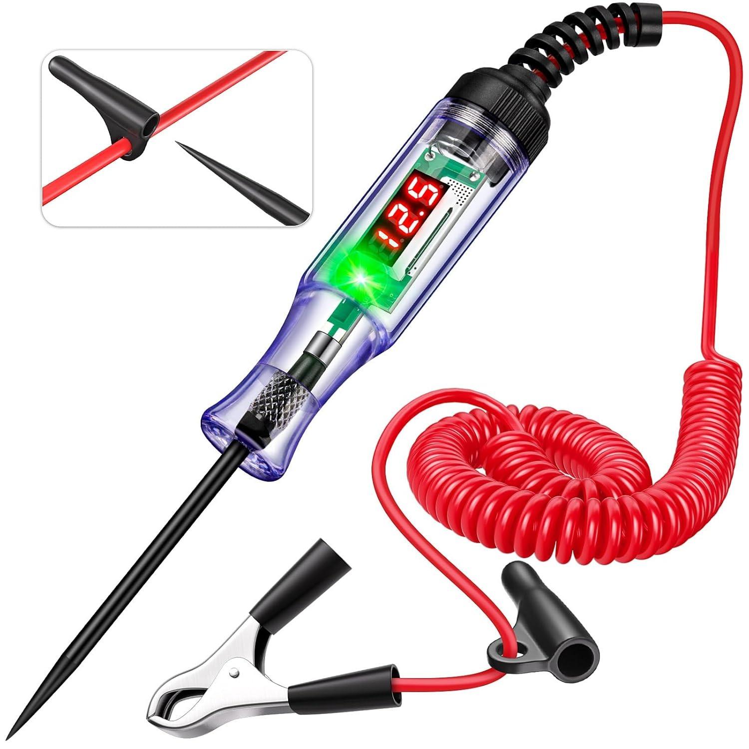 Automotive 5V-90V Digital LED Circuit Tester, Bidirectional Light Tester, Electrical Voltage Tester with Extended Spring Wire