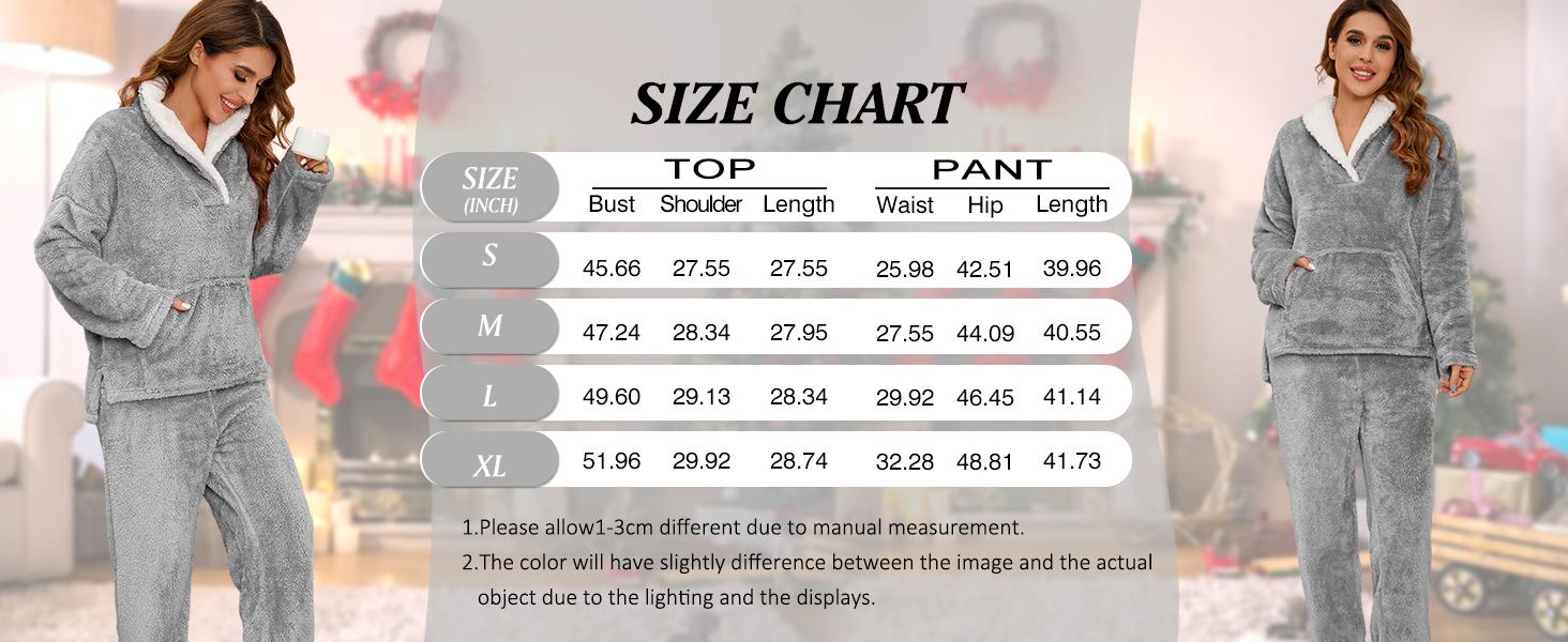 Women's Fluffy Pajama Set Fleece Pullover Pants Fuzzy Lounge Set Cozy Winter Pj Sleepwear with Pockets Long Sleeve Basic Matching Pajamas