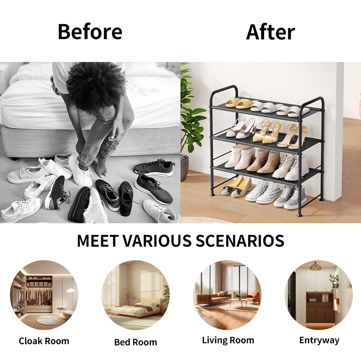 SUOERNUO 2/3-Tier Shoe Rack Metal Storage Organizer for Closet Entryway Adjustable Smooth Sturdy Durable Footwear Organization Multifunctional Solution 27.8"W x 11.4"D x 23.9"H