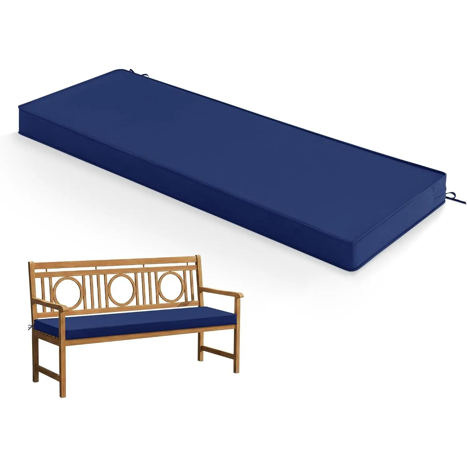 Waterproof Fade Resistant Outdoor Bench Cushion - Non-Slip Patio Furniture Cushion with Removable Cover for Garden Swing Porch Sofa Settee, 59x18 Inch Navy Blue