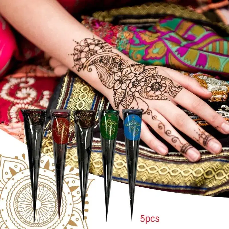 ELECOCO Multi-color Henna Tattoo Cone Paste, Henna Cones, Natural Plant Henna Hand Drawing Tube, Brown Black Red Shades Available, Long Lasting Waterproof Mild On Skin, Temporary Body Art Tool For Wedding Party Mandala Hand Tattoo Design
