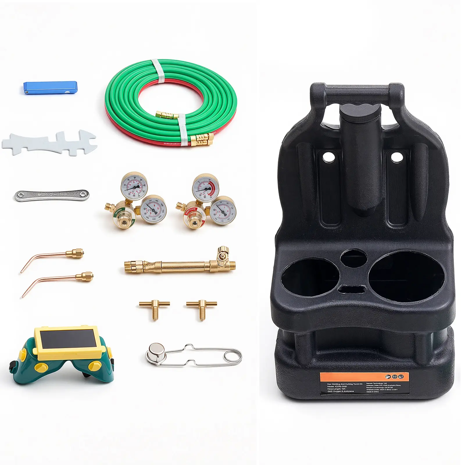Oxygen Acetylene Torch Kit with Check Valves, Gas Welding Torch Kit, Portable Oxy Acetylene Brazing Set with 15FT Twin-Hose, 2 Welding Tips, 2 Regulators & Cylinder Holder for Metalworking