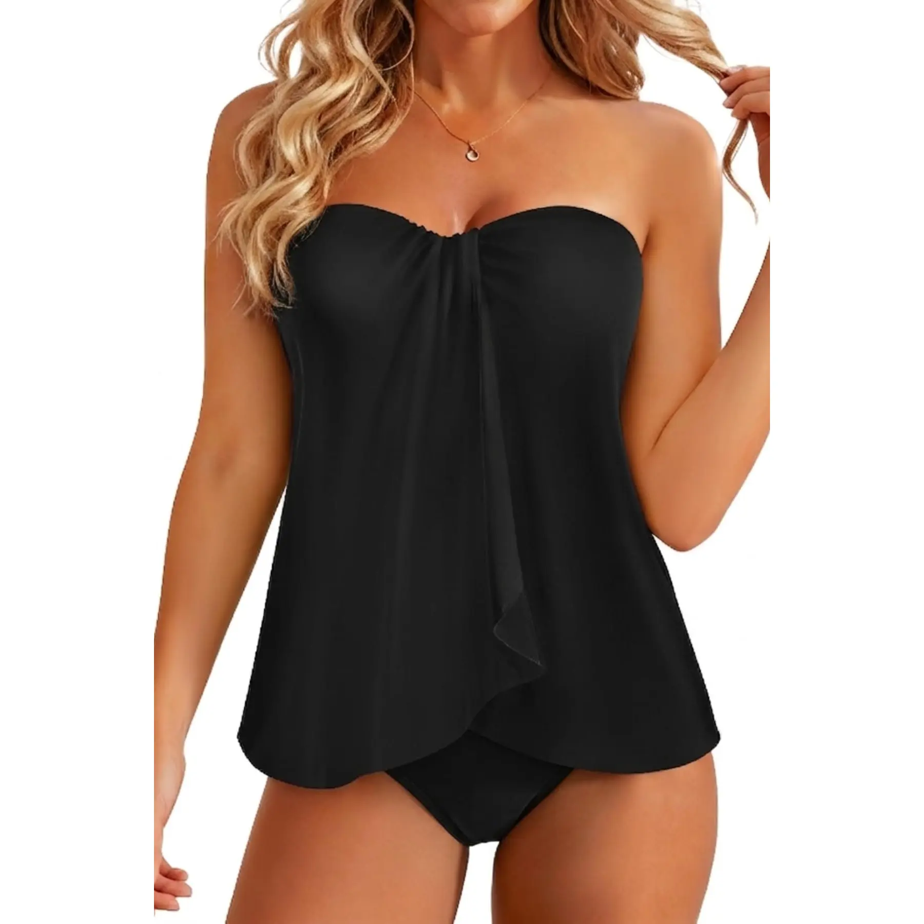 Tempt Me Two Piece Tankini Bathing Suits for Women Halter Bandeau Swim Top with Bottom Flyaway Tummy Control Swimsuit