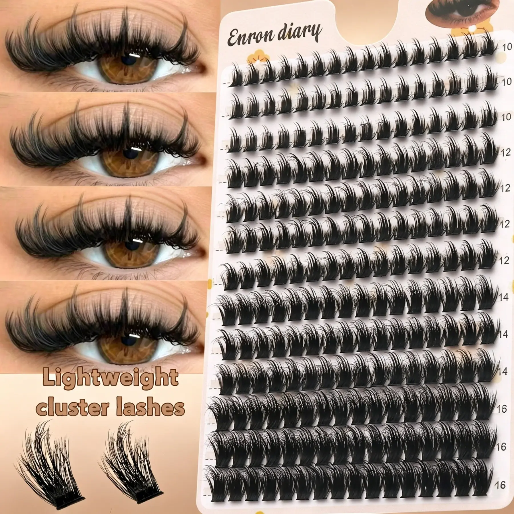 D-Curl 100D Spike Evil Lash Clusters 208PCS, Soft Thick Fluffy Eyelashes Manga Dramatic Volume Cluster Lashes, Long Lasting Waterproof DIY Lash Extensions Suitable for Outdoor Vacation Summer Looks