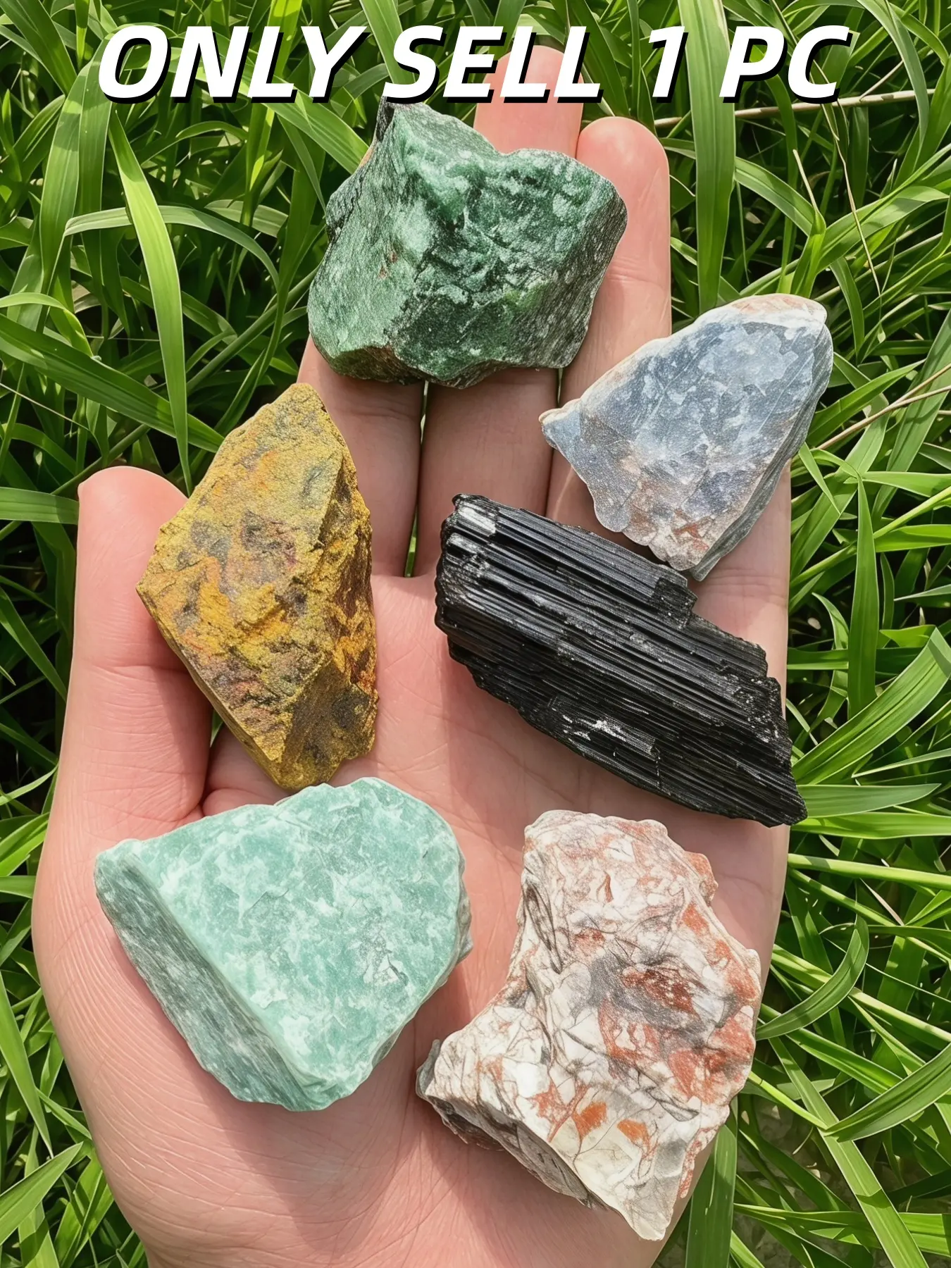 One piece of natural crystal stone, featuring amazonite, ruby, zoisite, blue angelite, and black tourmaline—vibrant and healing crystals suitable for energy enhancement, meditation, and decoration. Natural crystal stones,exciting gemstone DIY experience