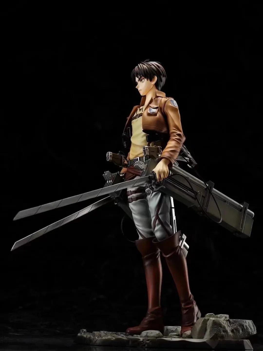 26CM Attack on Titan Anime Action Figure - Kawaii Levi Ackerman & Eren Jaeger Model Doll with Cloak Cute Room Decor Gift for Boy