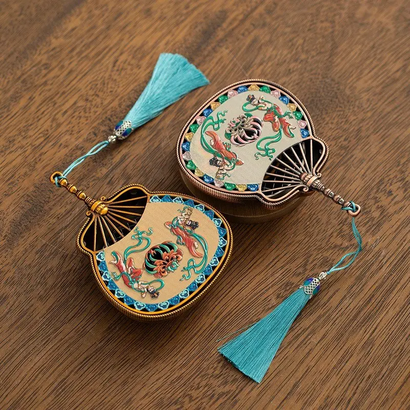 Dunhuang Cloisonné Incense Burner, Lute Fan Style, Antique Sandalwood Incense Holder, Home Use, Jingtailan Aromatic Burner