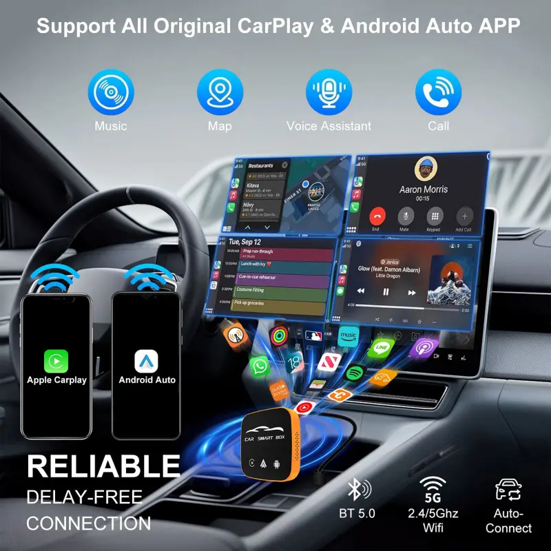 Wireless CarPlay adapter, Car gadgets, Upgraded wireless carplay, Carplay Dongle Connectivity, compatible with iPhone and Android Auto, supports Netflix, Multimedia Car Audio, AI box with TF card slot, plug-and-play, easy setup in-car CarPlay