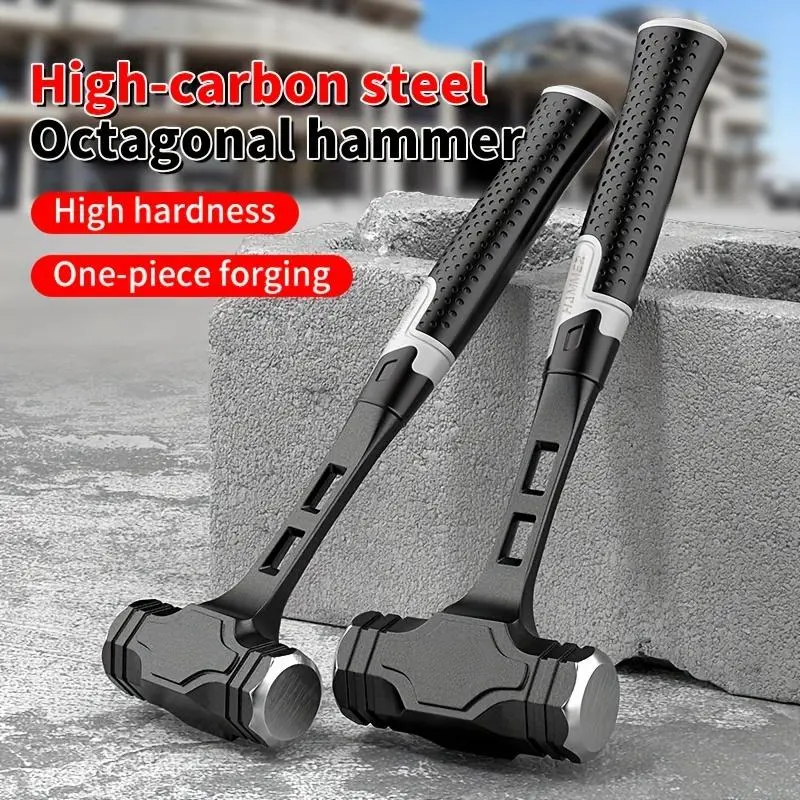 2/3/4 Pound Octagonal Hammer, Professional Masonry Construction Site Heavy-Duty One-Piece Hand Hammer, Solid One-Piece Design, Wall-Breaking Anti-Slip Multi-Function Handle Hammer, Steel, Anti-Slip Grip