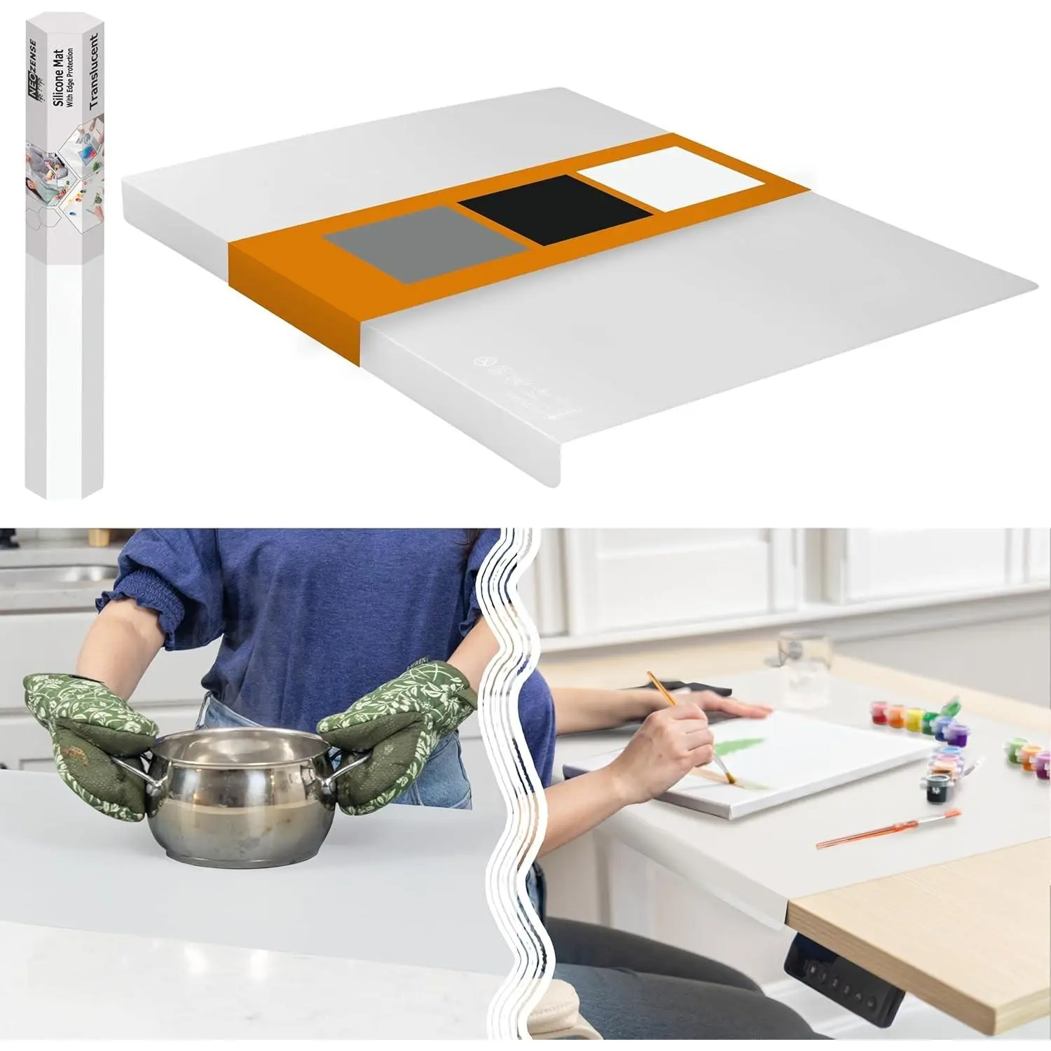 Silicone Mat for Kitchen Counter with Edge Protection Heat Resistant Countertop Protector No Folds or Wrinkles 1.5mm Thick 24"x16" Translucent