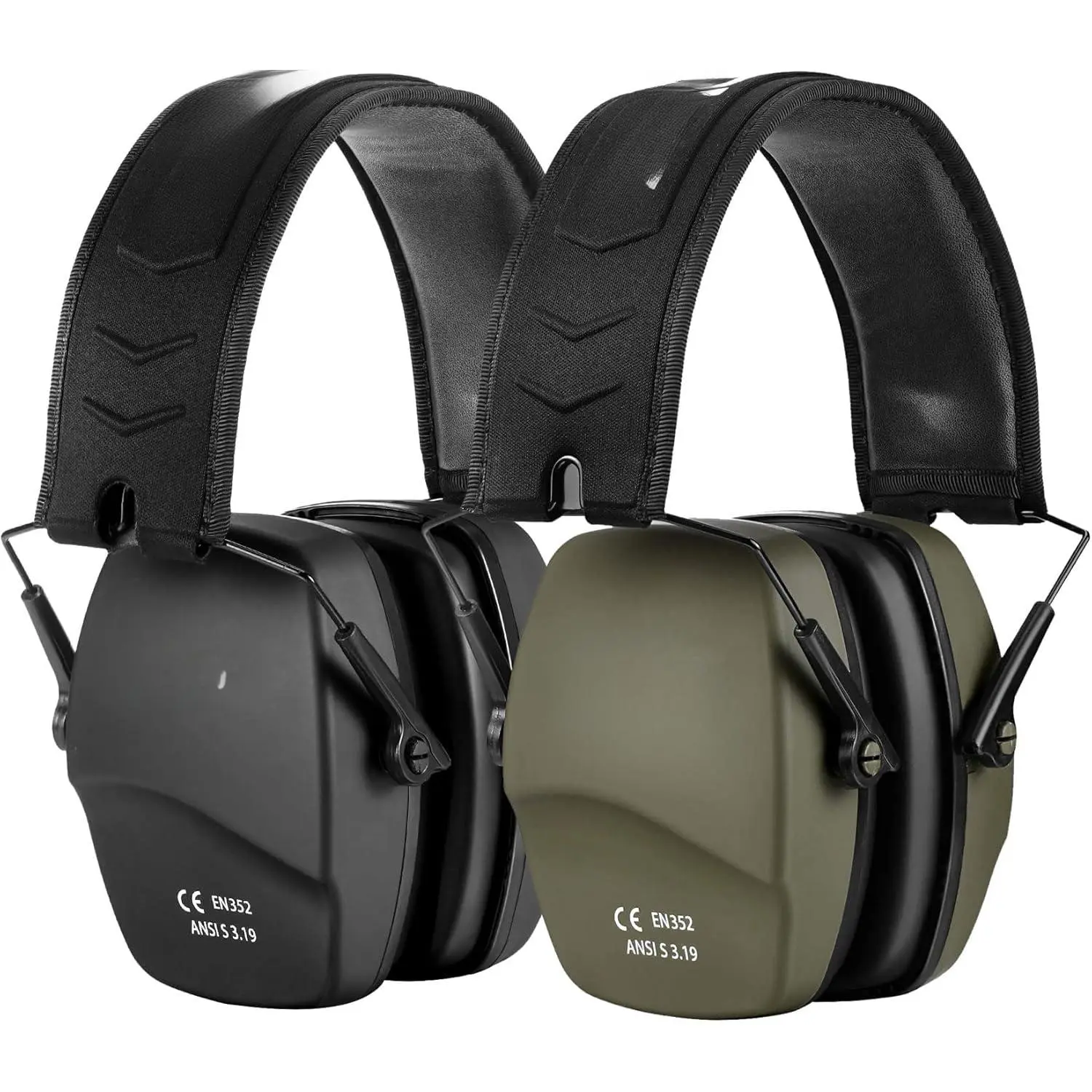 Unisex 016 Shooting Ear Protection Earmuffs 2-Pack, NRR 26dB Foam Earmuffs for Gun Range, Hunting, Gardening, Chainsaw Use - Black and Green