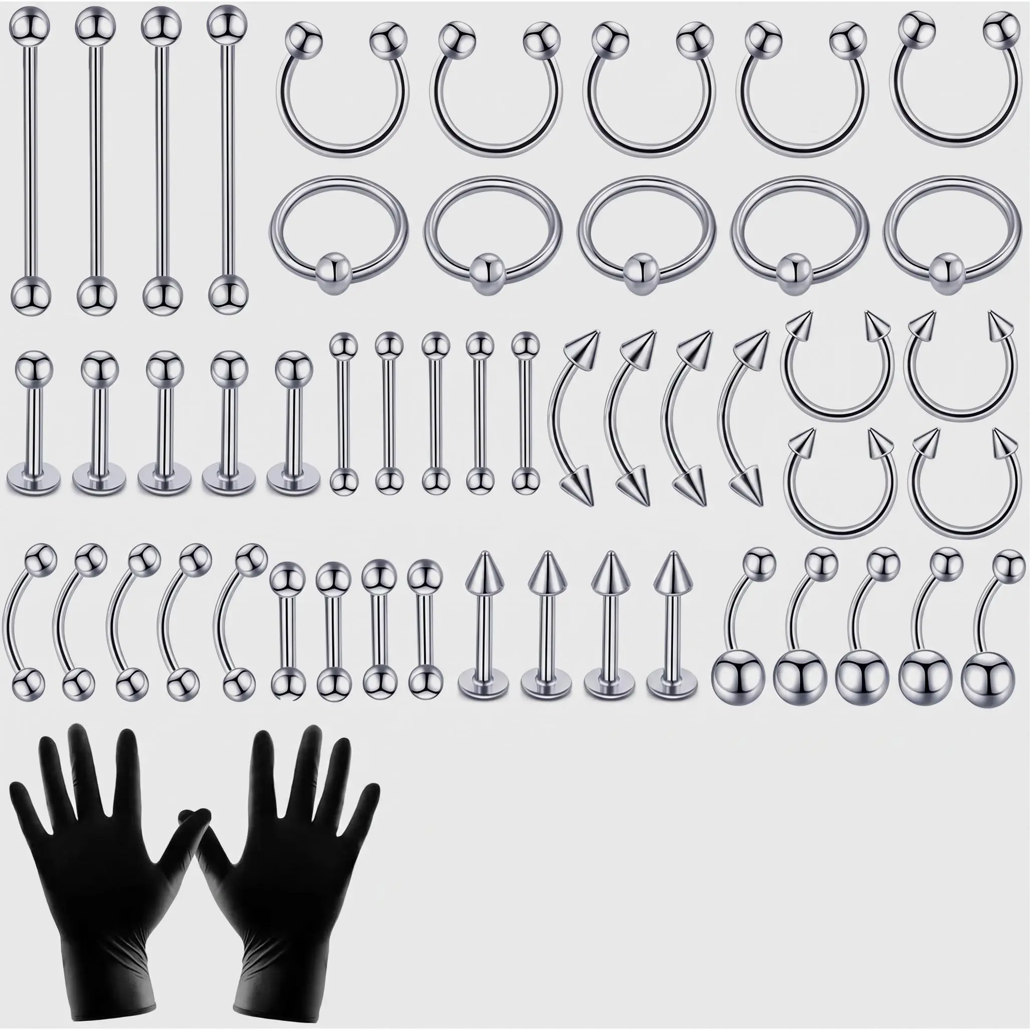 104pcs Piercing Kit Body  Jewelry 14G  16G Ear Lip Septum Eyebrow Nipple Body Self Jewelry