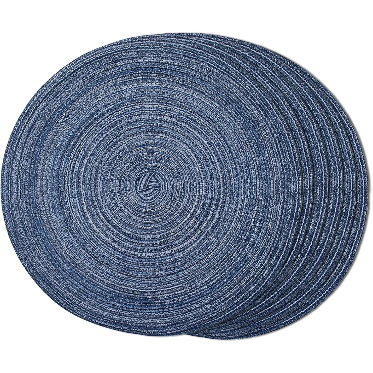 Round Braided Placemats Set of 6 15 Inch Woven Heat Resistant Table Mats for Dining Tables Blue