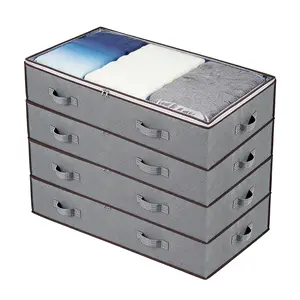 6 Pack Underbed Storage Bags Gray Reinforced Foldable Nonwoven Organizer Bins for Bedding Clothes Blankets Shoes and Bedroom Storage