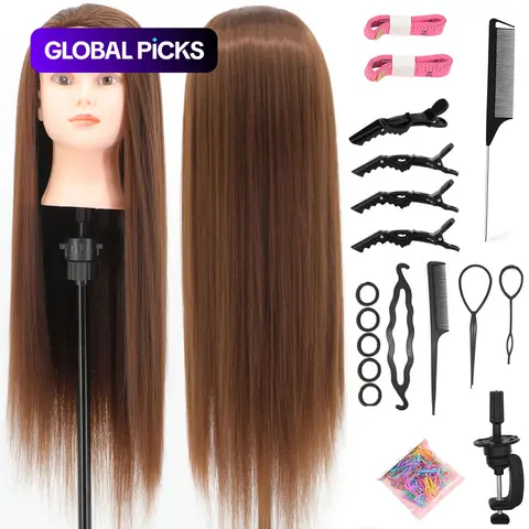 28 Inch Long Straight Hair Training Head with Clamp & DIY Braiding Tools Set, Heatless Styling Tools for Women & Girls, Hair Accessories #GLOBAL PICKS