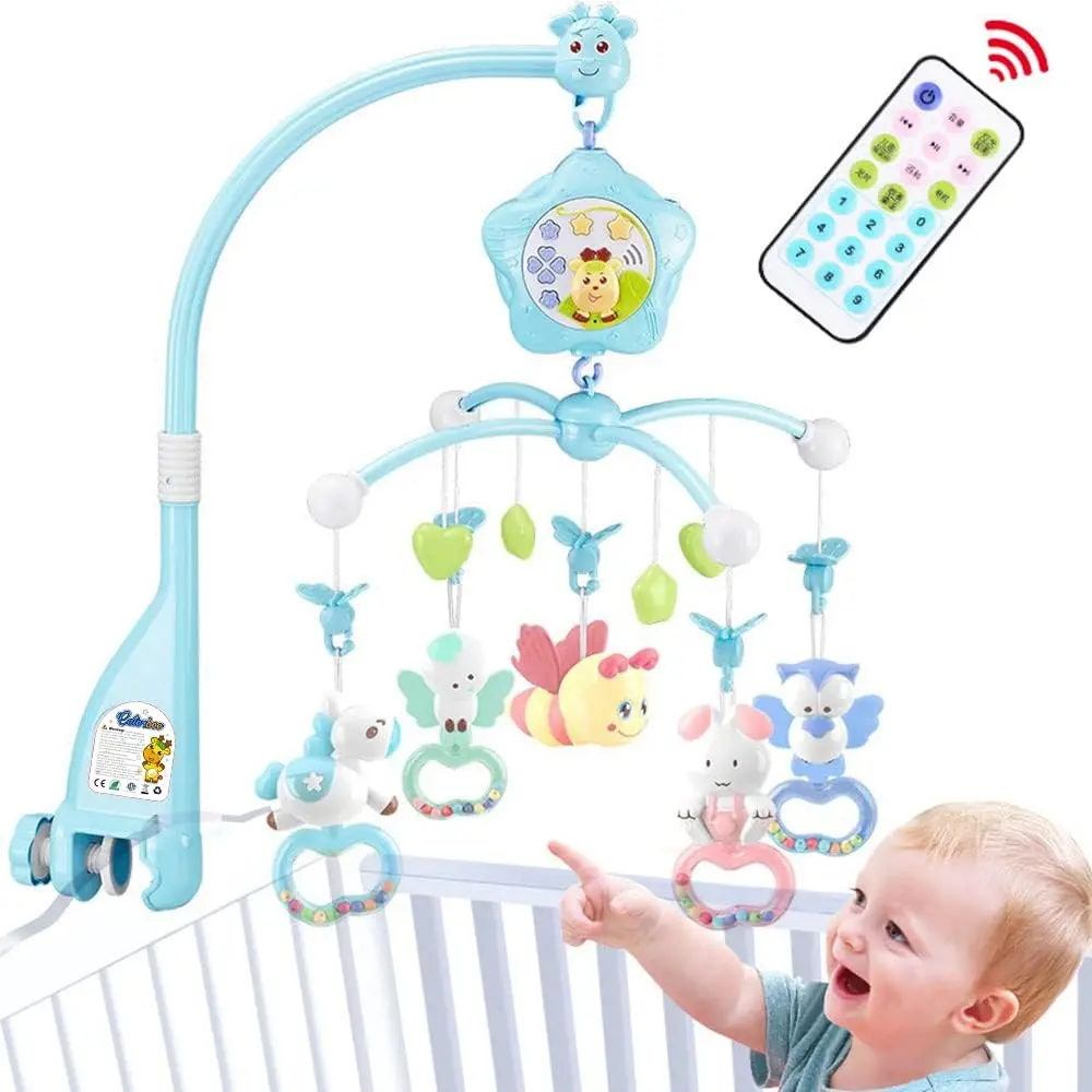 Blue-Bee Baby Crib Mobile with Lights, Music, Remote Control, Star Projector Light, Prop 65 Safe Newborn Gift for Ages 0+