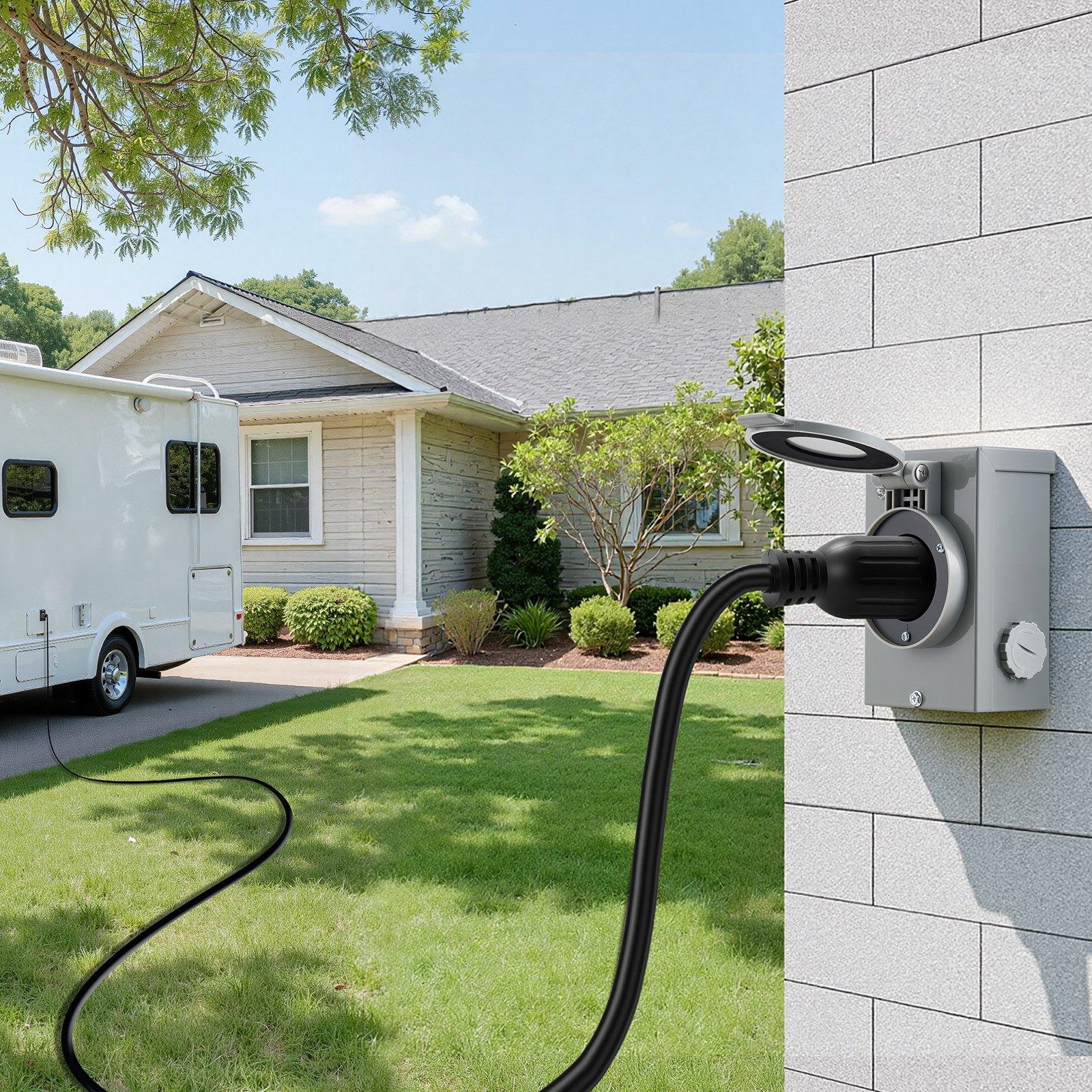 VEVOR 30 Amp Generator Cord and Power Inlet Box, 15 FT, 125/250V NEMA L14-30P to L14-30R Heavy Duty Extension Power Cord, SJTW 10 Gauge 7500W, Pre-Drilled Inlet Box, for Generator to House, ETL Listed VEVOR 30 Amp Generator Cord and Power Inlet Box, 15 FT, 125/250V NEMA L14-30P to L14-30R Heavy Duty Extension Power Cord, SJTW 10 Gauge 7500W, Pre-Drilled Inlet Box, for Generator to House, ETL Listed