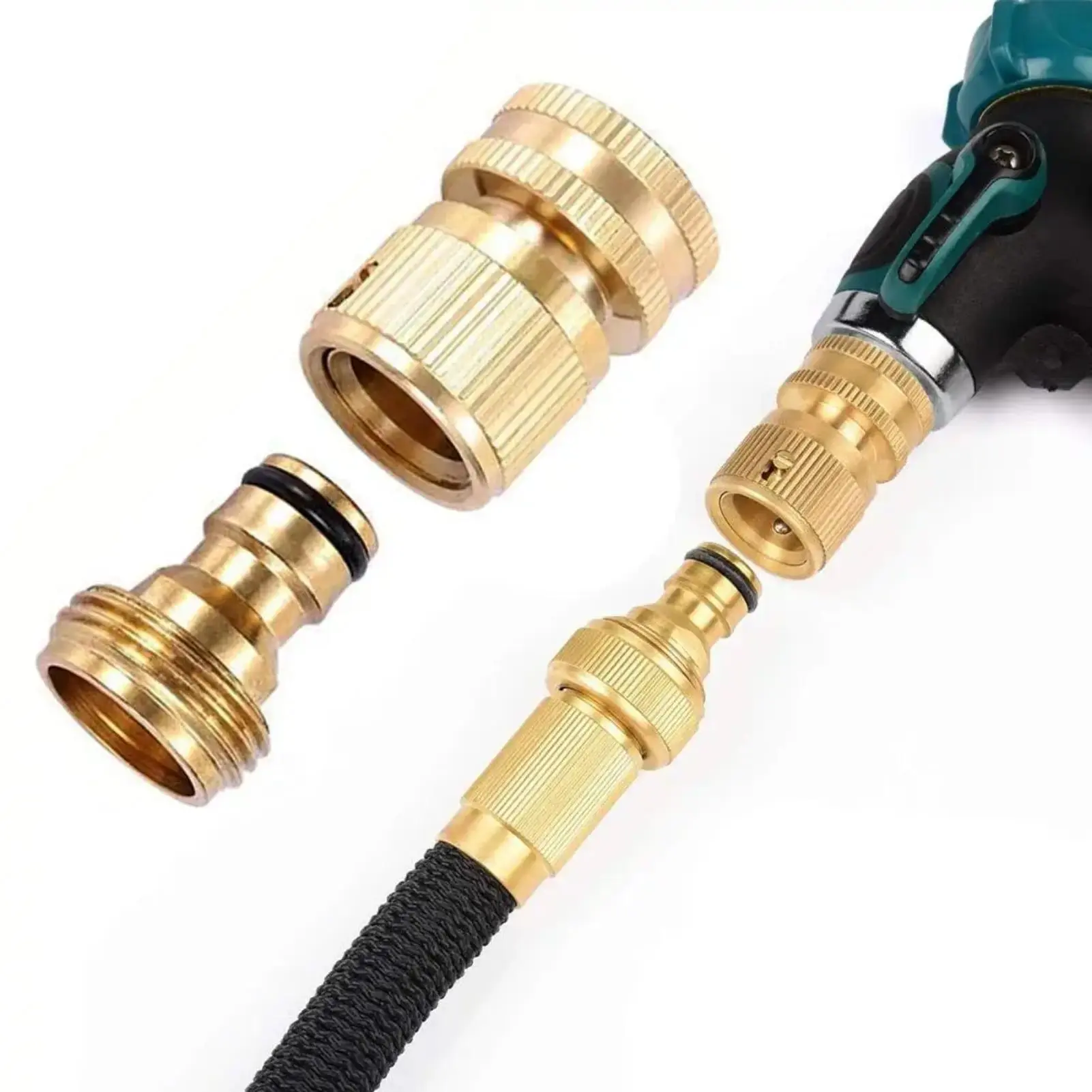 Garden Hose Quick Connector, 1 Set Solid Brass 3/4 Inch GHT Thread Fitting(NO Sprayer), No-Leak Water Hose Female & Male Adapter, Garden Hose Quick Connect Fittings, Garden Hose Connectors, Summer Gardening Tool Accessories fathersdaygift