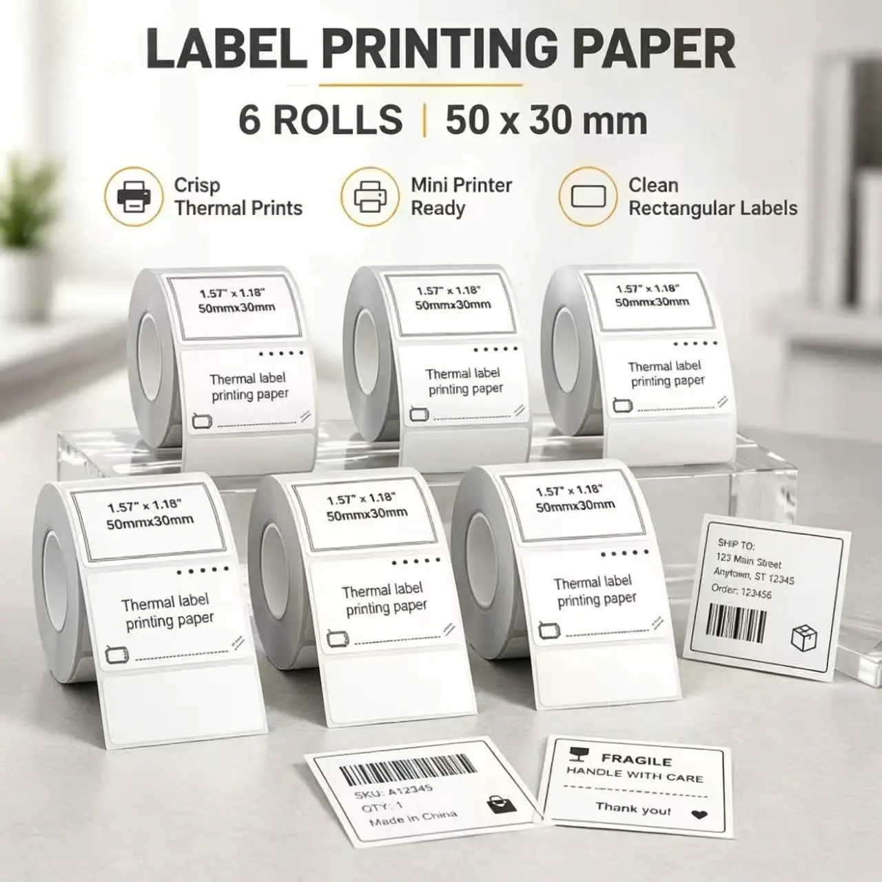 Label Stickers, 6/12-rolls (for B1/B21/B3S Label Printers)Dimensions: 50 X 30mm (1.97" X 1.18"). Refill Label Rolls (white) for Home, School, Office And Small Business Use.