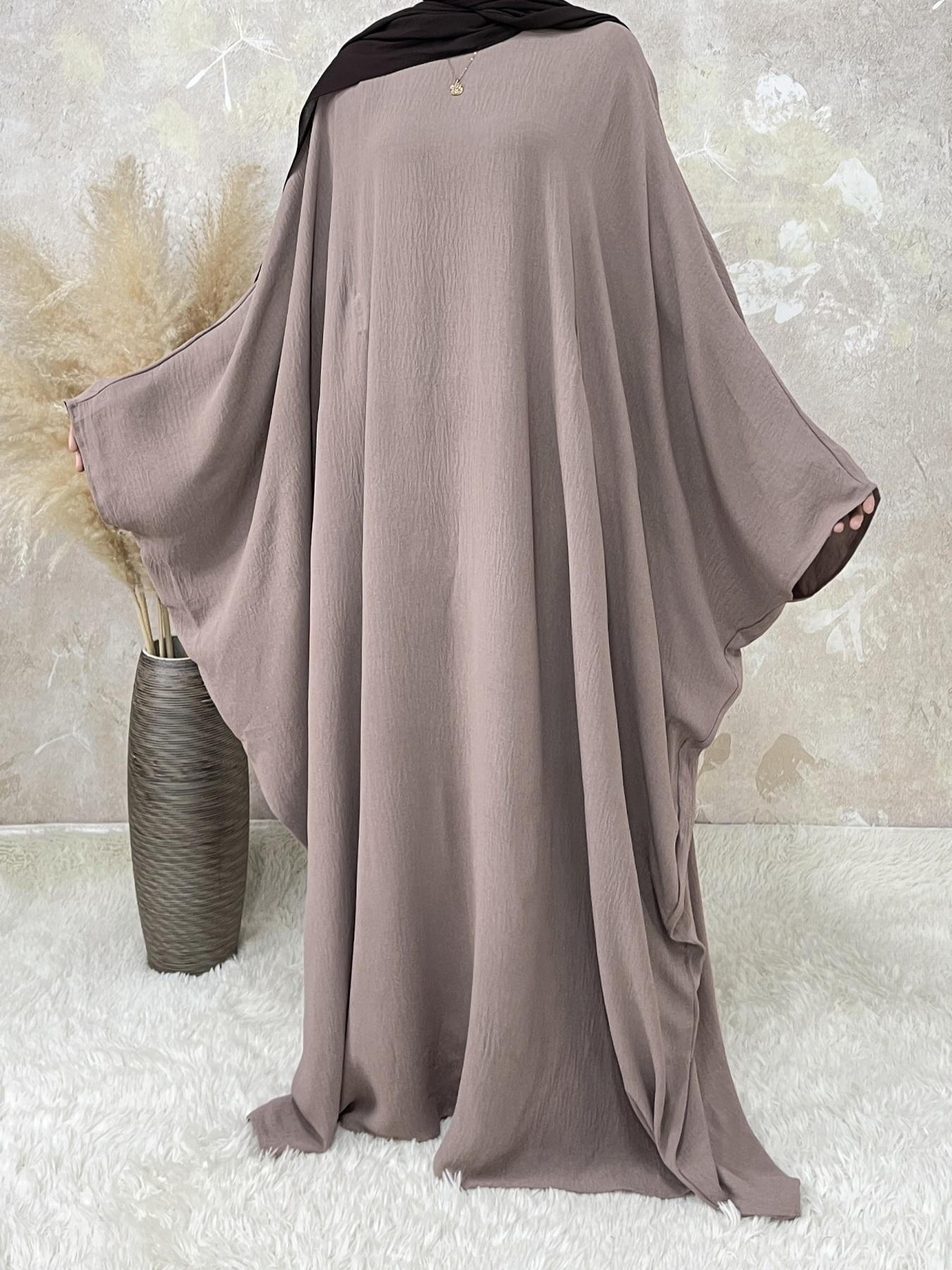 Plus Size Women's Solid Color Abaya, Modest Round Neck Long Sleeve Dress for Daily Wear, Ladies Islamic Clothing for All Seasons, Loose Abaya, Round Neck Abayas