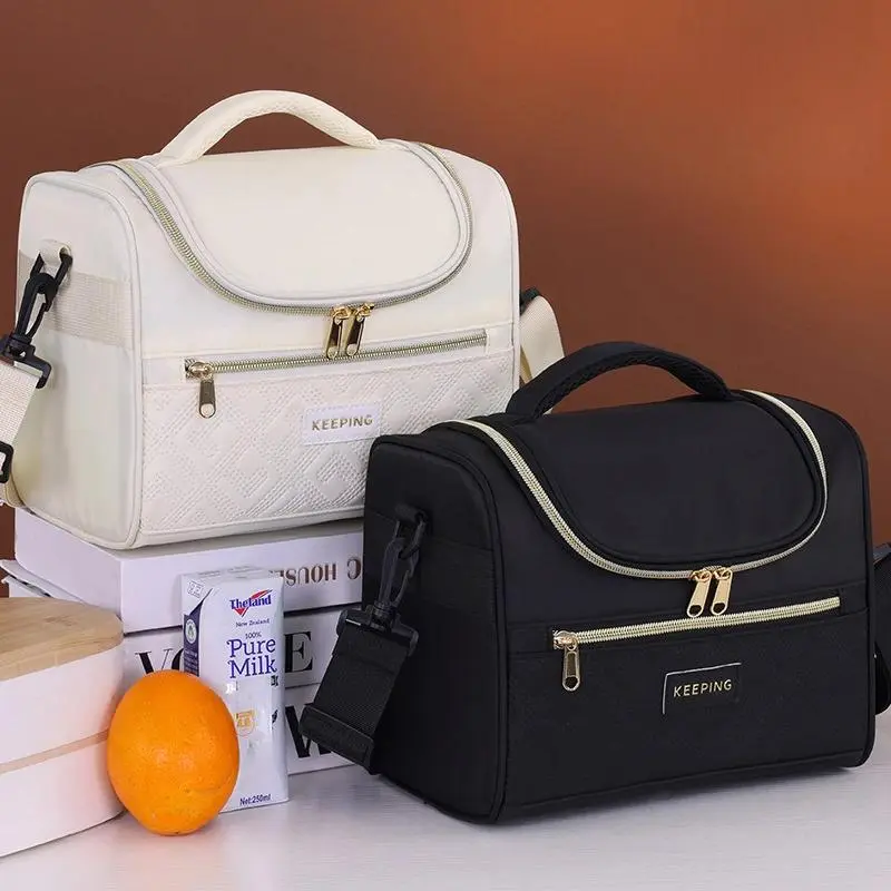 Insulated Crossbody Lunch Bag - Thermal, Leakproof Portable Meal Carrier with Steel Clamps for Office Workers, Picnic