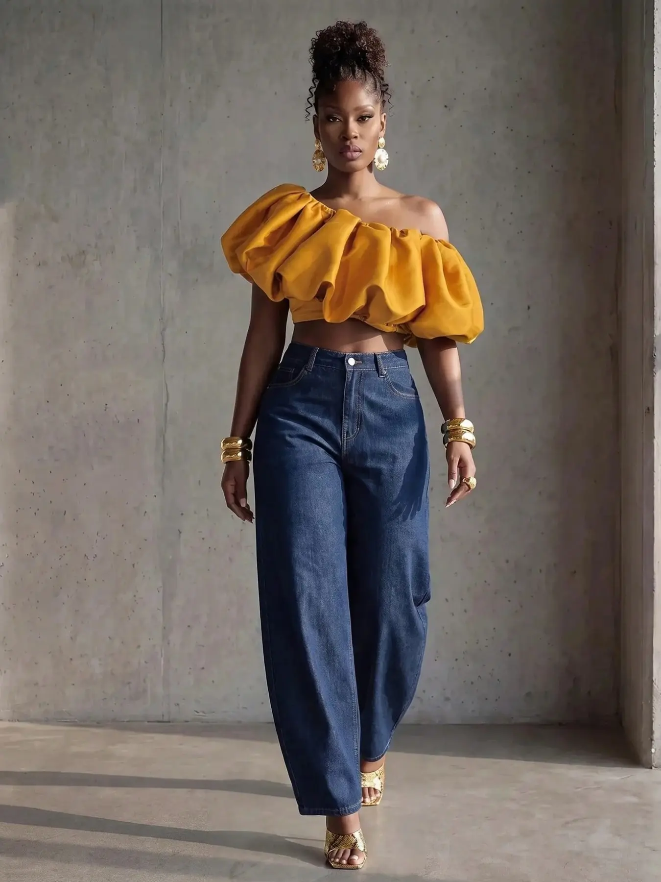 Women's Oversized Asymmetrical Shoulder Cropped Top, Casual Summer Fashion, Ideal for Travel, Vacation, Daily Wear, Parties