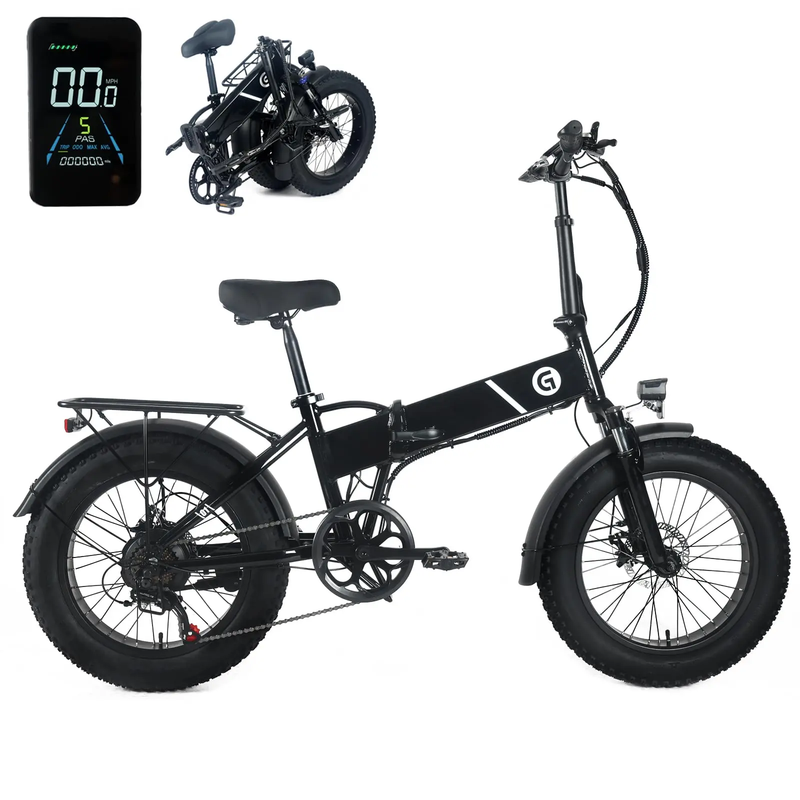 GARVEE 20"x4.0 Fat Tire Folding Electric Bike for Adults - 1000W Peak Power, 48V Removable Lithium Battery, 6 Pedal Assist Levels, Large LCD Display, Compact Fold - Ideal for Commuting, Urban Ride