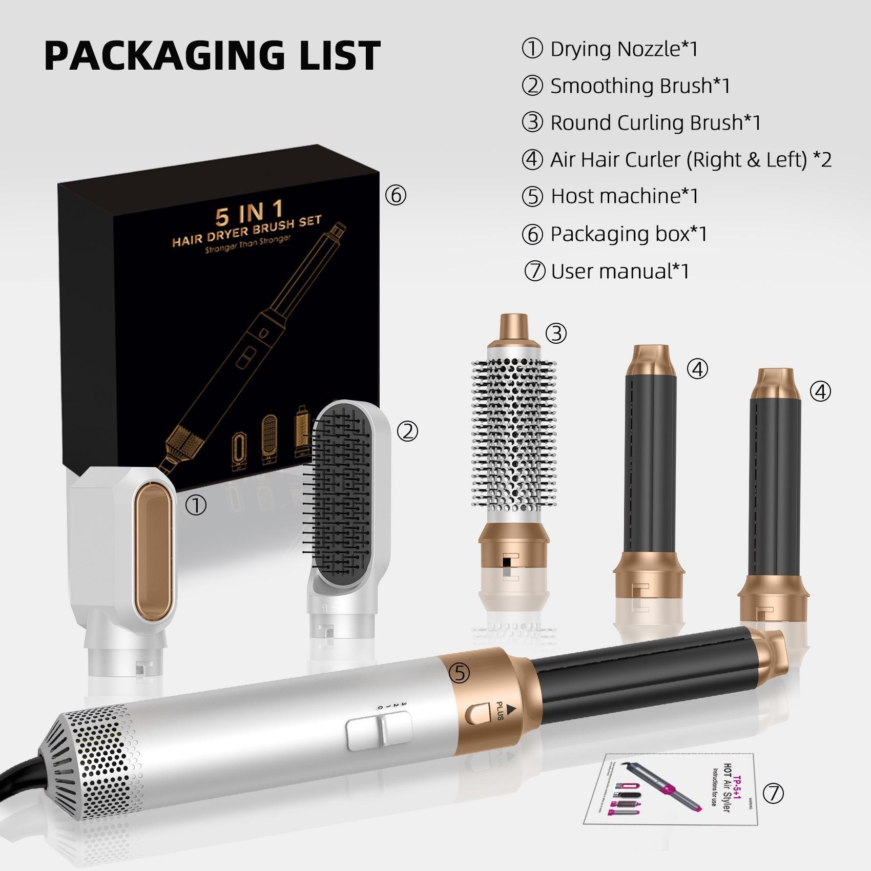 5 in 1 Detachable Blow Dryer Brush Set,Negative lonic Hot Air Brush,Hair Styling Tool, Round Hot Air Straightener Brush Volumizer,Air Curler Wand