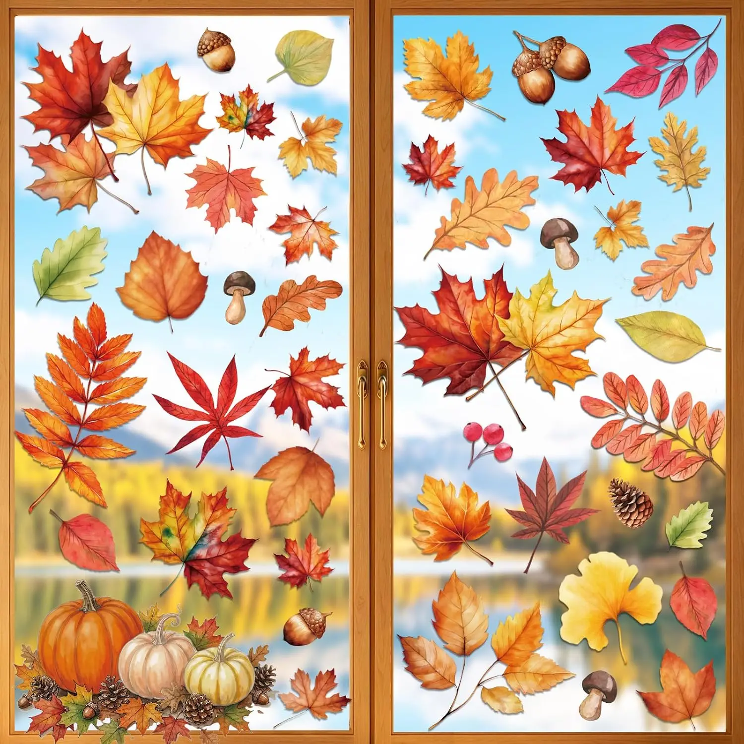 Fall Window Clings Decor Autumn Thanksgiving Window Stickers Decorations | 9 Sheets Leaf Pumpkin Window Clings for Glass Windows Harvest  for  Office Classroom Holiday Indoor Party Supplies