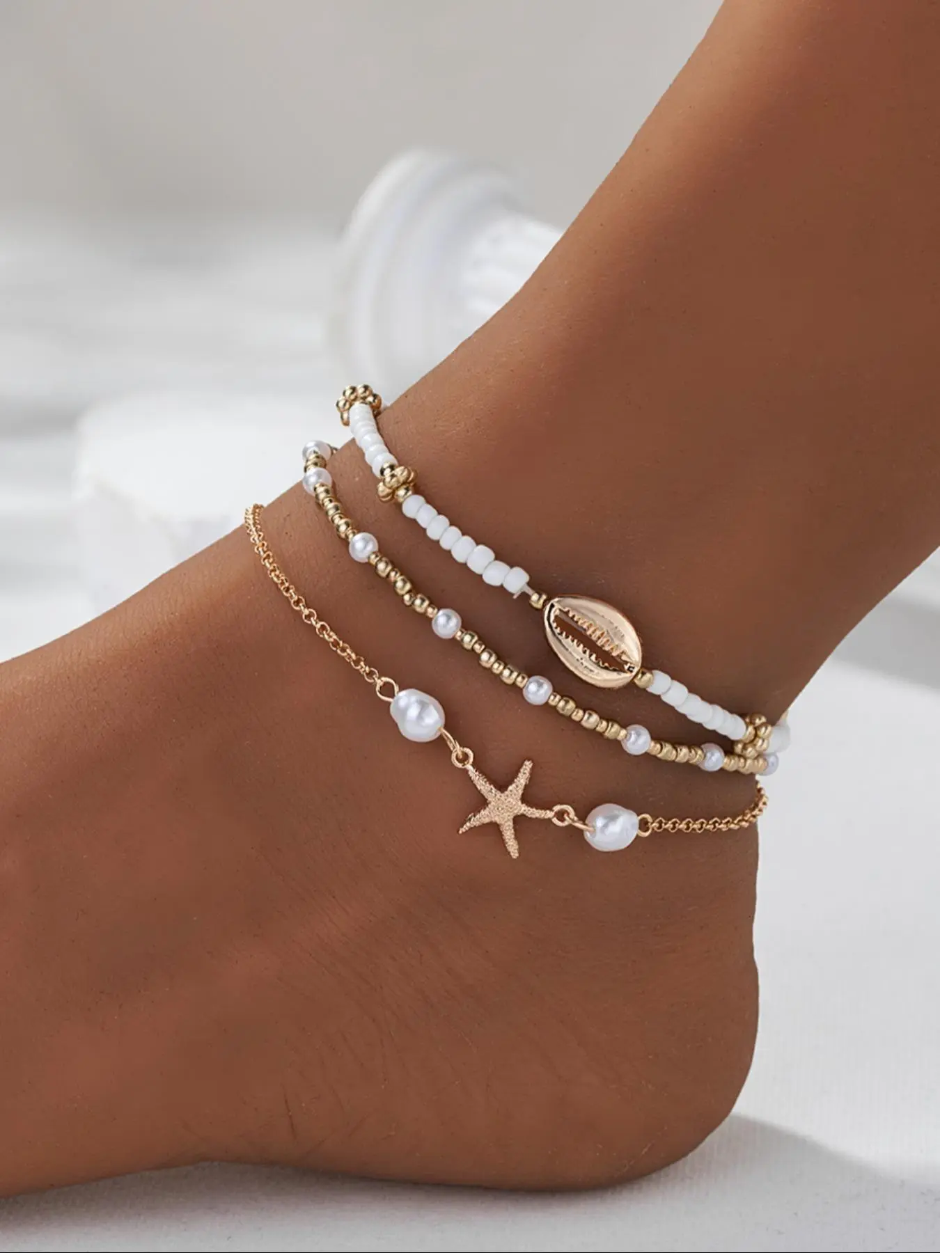 Women's Boho Style Starfish & Shell Decor Anklet, Fashionable Beaded Anklet for Beach Party Vacation, Elegant All-match Fashion Accessories for Daily Wear, Trendy Jewellery Accessories, Trendy Jewelry, Fashionable Accessory