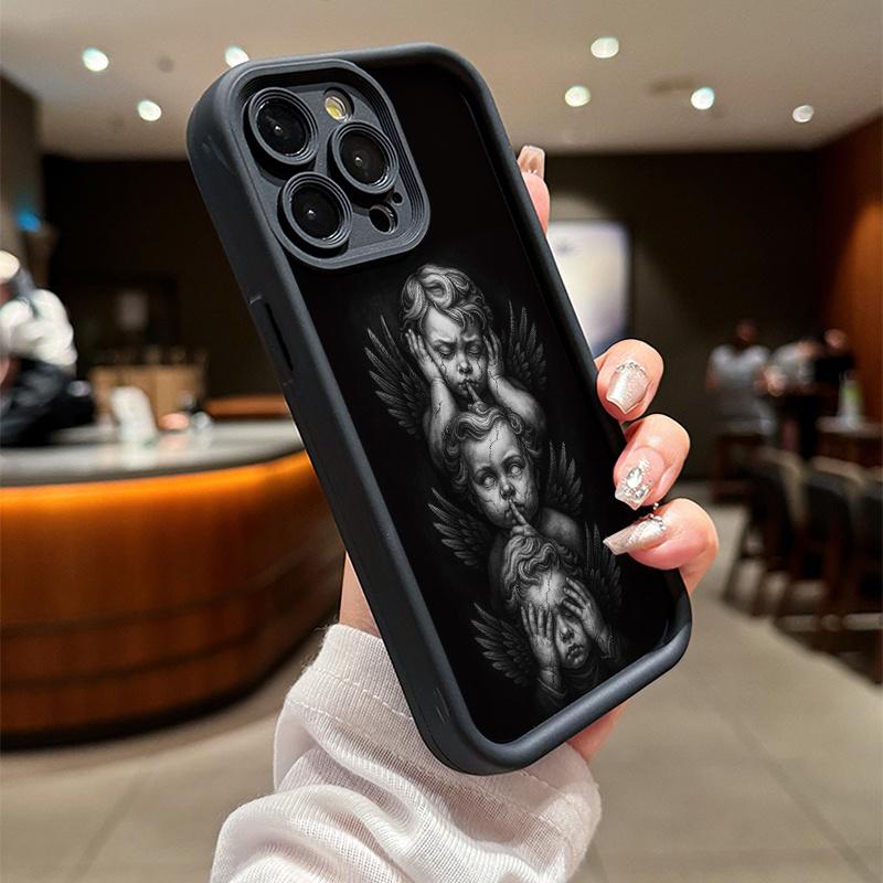 Phone case: Black And White Cherub Trio Pattern Black Sky Eye Ladder Phone Case. It Features A Precise Cutout Design for Full Protection Of Your Phone. for iPhone 17 E Air Pro ProMax iPhone16 15 14 Plus 13 12 Mini 11 X XS XR