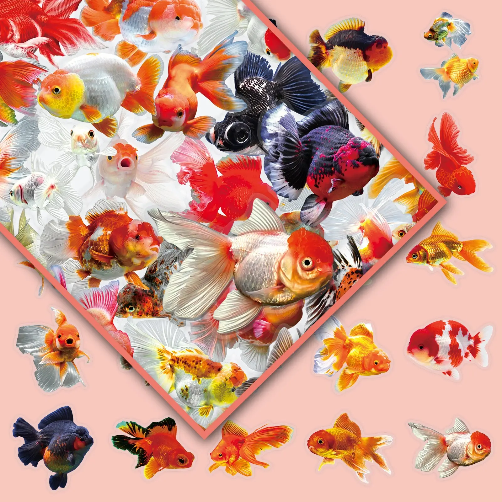 50 Sheets Goldfish Creative, Fresh & Minimalist, Colorful & Realistic Decorative DIY Stickers for Journaling and Guka Transparent Stickers