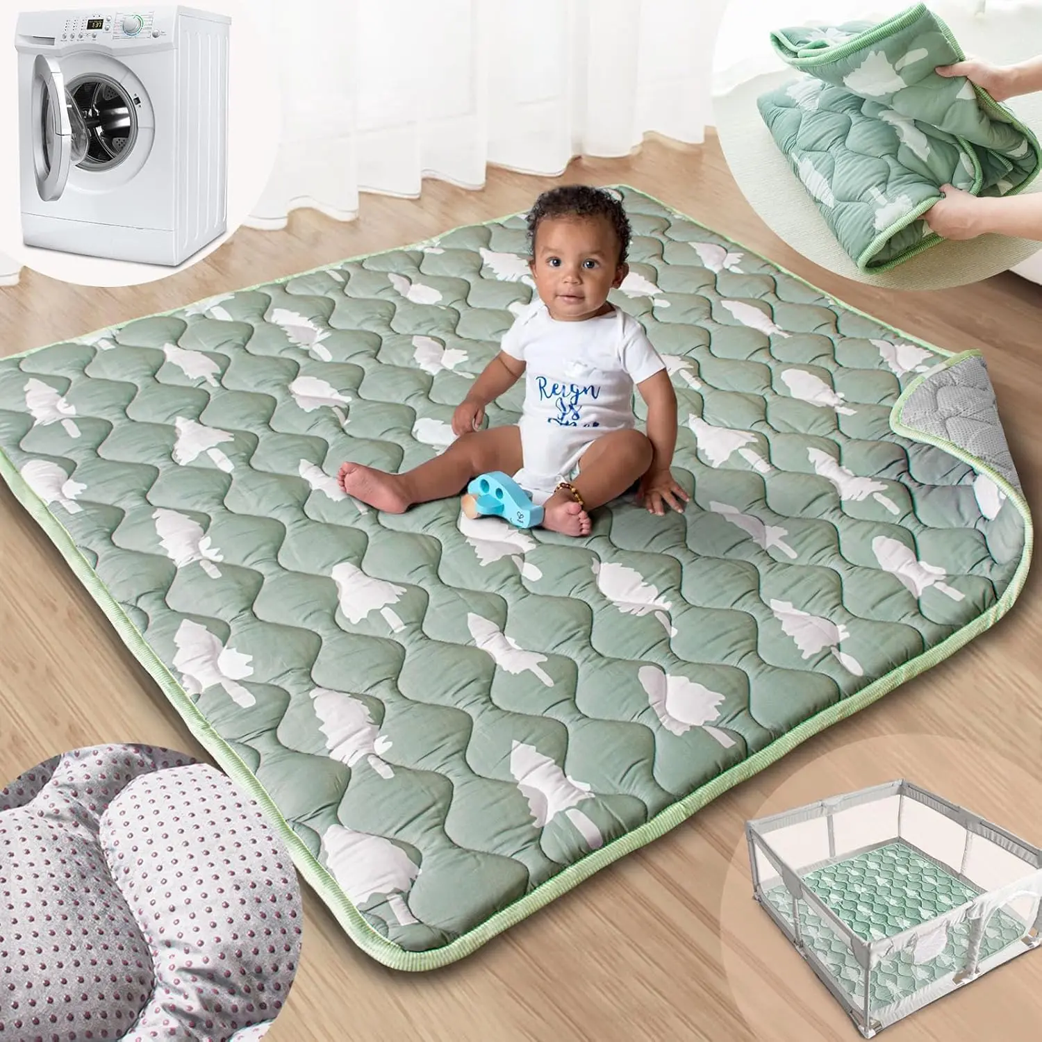 Baby Play Mat, 50x50 Playpen Mat with Super Soft Touch, Activity Mats with Upgraded Anti-Slip Bottom, Machine Washable Crawling Mats  Floor & Picnic(Trees)