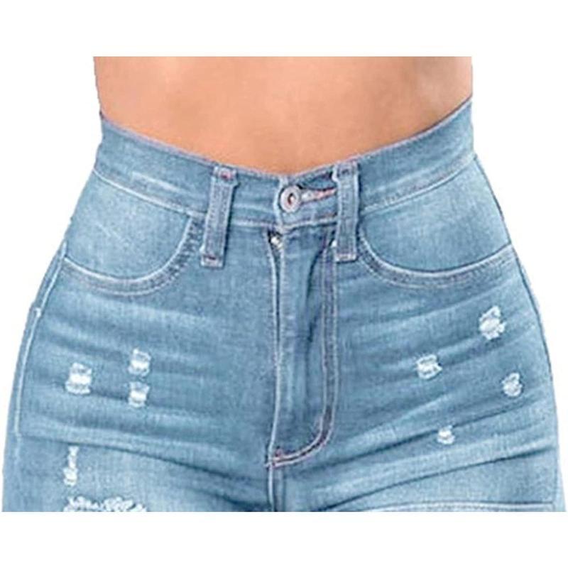 Women's High Waist Plus Size Destroyed Jeans Slim Skinny Ripped Trousers Stretch Denim Pants